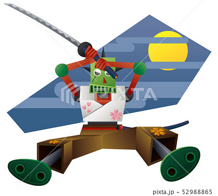 日本刀で斬りかかる侍ロボットのイラスト素材