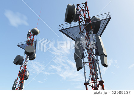 5g Telecommunication Tower Under Blue Sky 3d Illusのイラスト素材