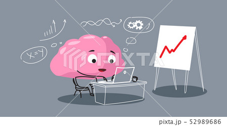 cute human brain organ pink cartoon character analyzing financial graph on flip chart brainstorming cute human brain organ pink cartoon character analyzing financial graph on flip chart brainstorming 52989686