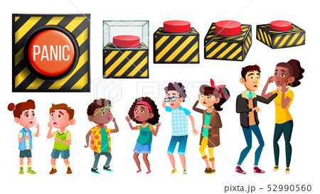 Panic Characters People And Red Button Set Vector 52990560