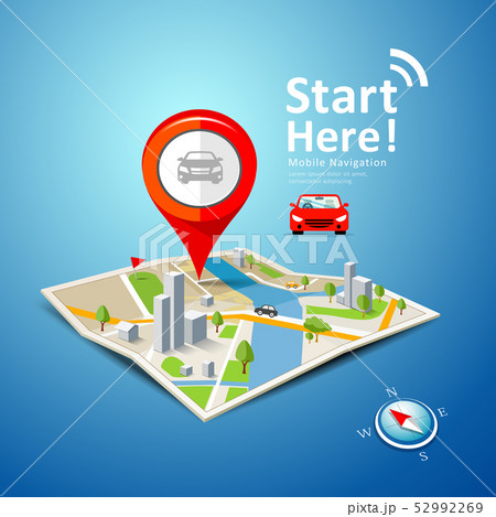 Folded maps car navigation vector with red color 52992269
