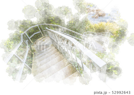 Sarushima Stairs Watercolor Style Stock Illustration