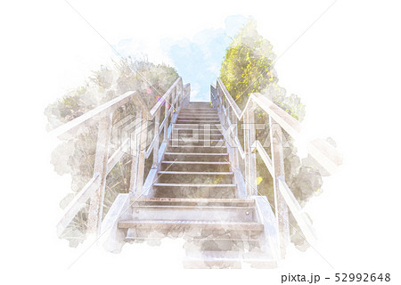 Sarushima Stairs Watercolor Style Stock Illustration