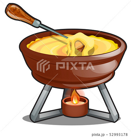 Cheddar and hot cheese fondue isolated on a white background. Cartoon vector close-up illustration. Cheddar and hot cheese fondue isolated on a white background. Cartoon vector close-up illustration. 52993178