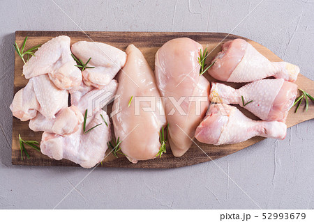 Raw chicken meat on wooden background Raw chicken meat on wooden background 52993679