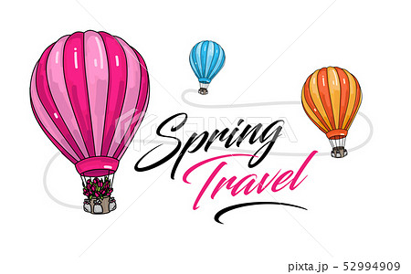 Spring travel on balloons colourful illustration Spring travel on balloons colourful illustration 52994909