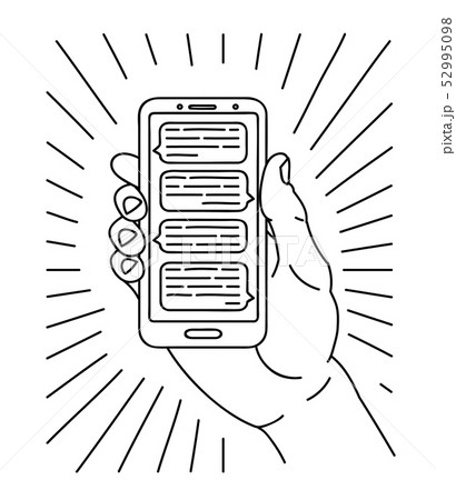 outline graphic illustration of a hand with smart 52995098