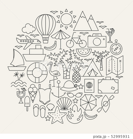 Summer Line Icons Circle 52995931