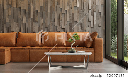 Interior of modern living room with sofa 3D rendering Interior of modern living room with sofa 3D rendering 52997135