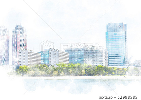 お台場の高層マンション　水彩画風 52998585