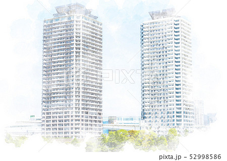 お台場の高層マンション 水彩画風 お台場の高層マンション 水彩画風 52998586