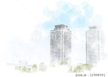 お台場の高層マンション　水彩画風 52998591