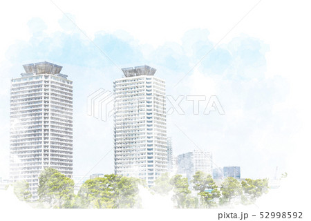 お台場の高層マンション 水彩画風 お台場の高層マンション 水彩画風 52998592