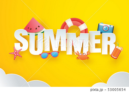 Hello Summer With Decoration Origami On The Skyのイラスト素材