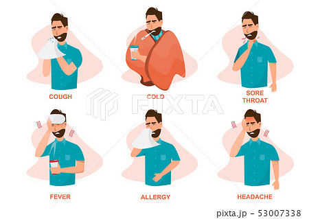 Set of sick people feeling unwell, cough, having 53007338