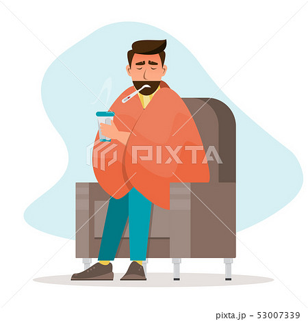 sick man having a cold sit in the room sick man having a cold sit in the room 53007339