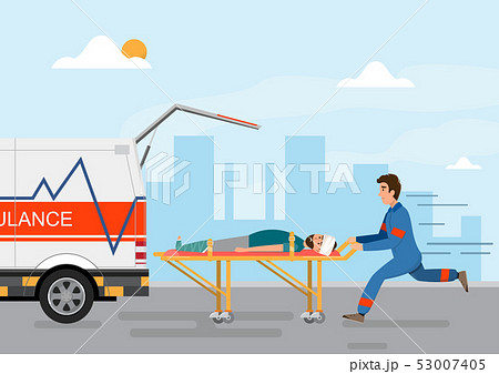 ambulance medical service carrying patient with ambulance medical service carrying patient with 53007405
