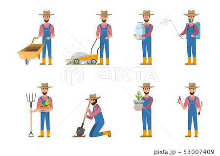 happy farmer cartoon in many characters set 53007409