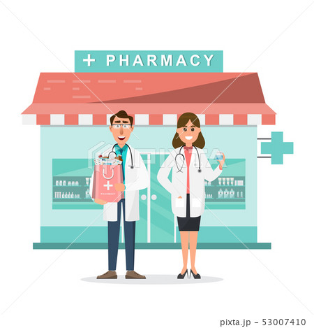 pharmacy with doctor and nurse in front of 53007410