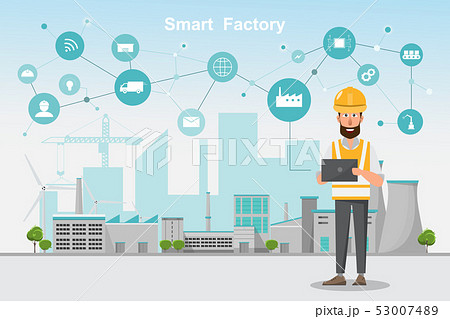 Modern factory 4.0, smart automated manufacturing Modern factory 4.0, smart automated manufacturing 53007489