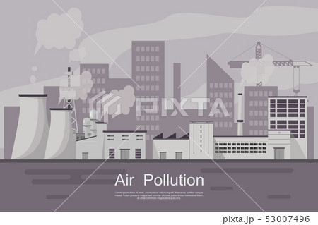 City with air pollution from plant and pipe dirty. 53007496