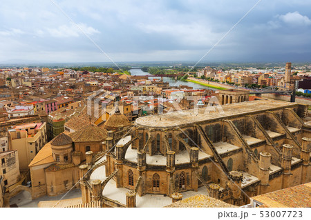 view of Tortosa with Cathedral from castle. Catalonia 53007723