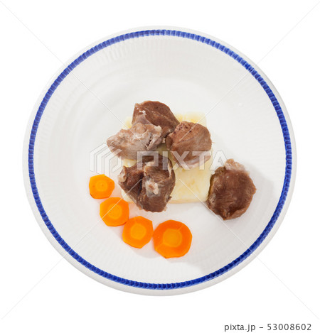Tasty steamed turkey with mashed potatoes and carrots, diet food 53008602