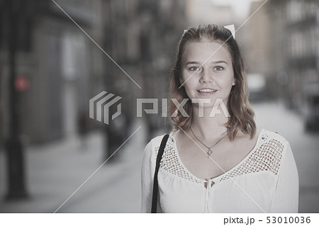 positive female in the modern city center 53010036