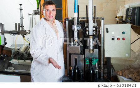 Male technician worker in winery checking quality 53018421