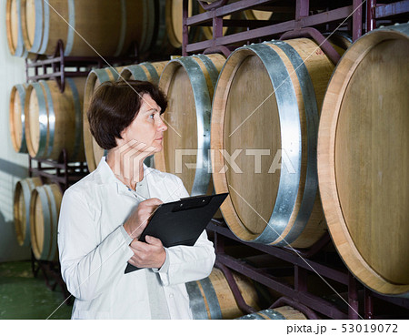 Expert examines equipment at winery Expert examines equipment at winery 53019072
