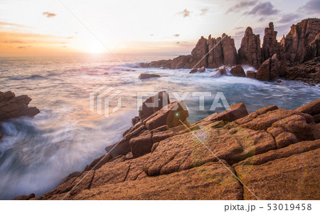 The Pinnacles rock at sunset, Australia. 53019458