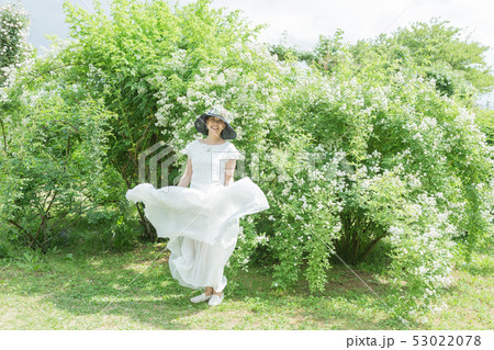 バラ園 喜びを表現している女性 薔薇の花 バラ 薔薇 花園 バラ園 喜びを表現している女性 薔薇の花 バラ 薔薇 花園 53022078