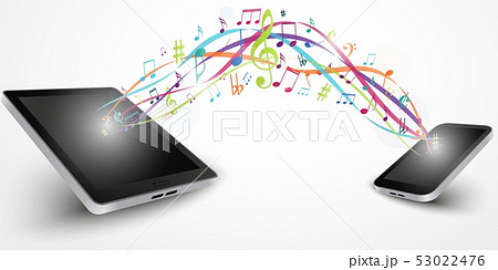 Colorful music notes out of smart phone Colorful music notes out of smart phone 53022476
