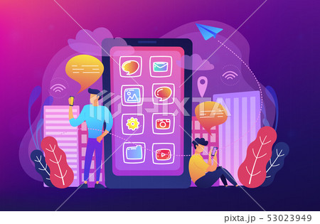 Social media and news tips, smart city concept illustration. Social media and news tips, smart city concept illustration. 53023949