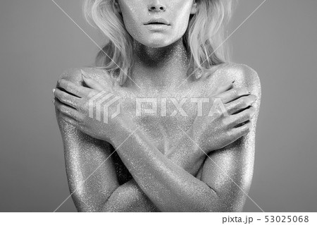 Beautiful Young Woman with Sparkles on her body 53025068