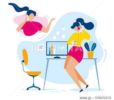 Cartoon Woman Mobile Phone Friend Conversation 53025215
