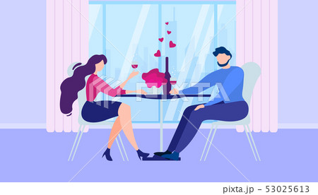 Romantic Dinner at Home Cartoon Man Woman Kitchen 53025613