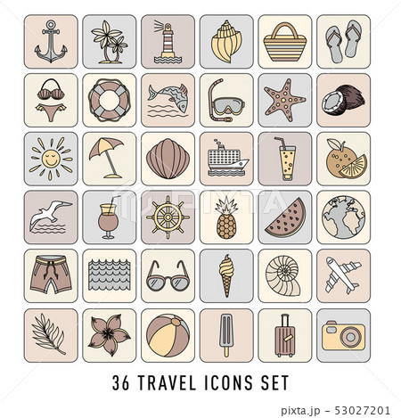 summer Set of 36 travel icons, thin line style, 53027201