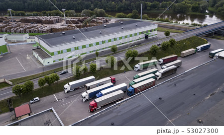 logistics center with trucks top view 53027300
