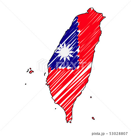 Taiwan map hand drawn sketch. Vector concept illustration flag, childrens drawing, scribble map 53028807