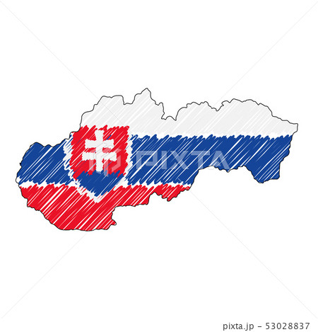 Slovakia map hand drawn sketch. Vector concept illustration flag, childrens drawing, scribble map Slovakia map hand drawn sketch. Vector concept illustration flag, childrens drawing, scribble map 53028837