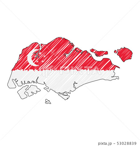 Singapore map hand drawn sketch. Vector concept illustration flag, childrens drawing, scribble map 53028839