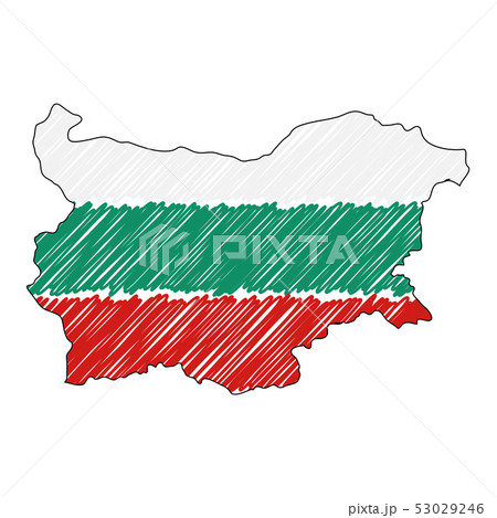 Bulgaria map hand drawn sketch. Vector concept illustration flag, childrens drawing, scribble map