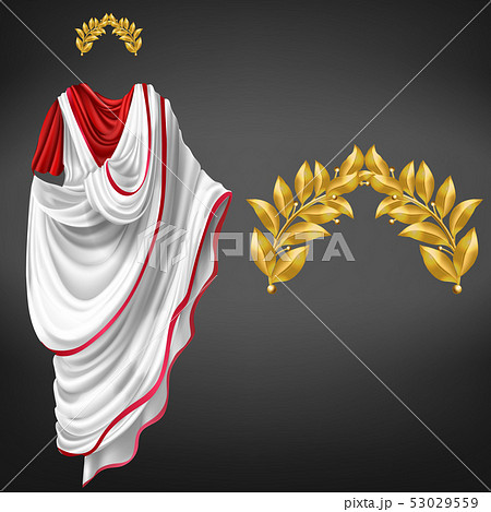 Roman toga, golden laurel wreath realistic vector Roman toga, golden laurel wreath realistic vector 53029559