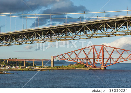 Older Forth Road bridge and the iconic Forth Rail 53030224