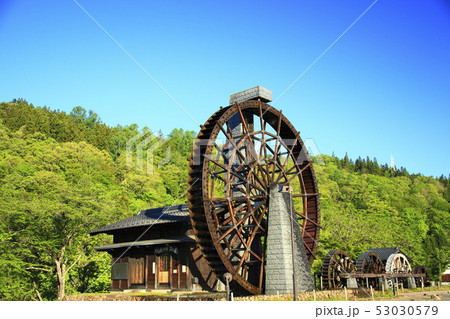 新緑と五連水車 53030579