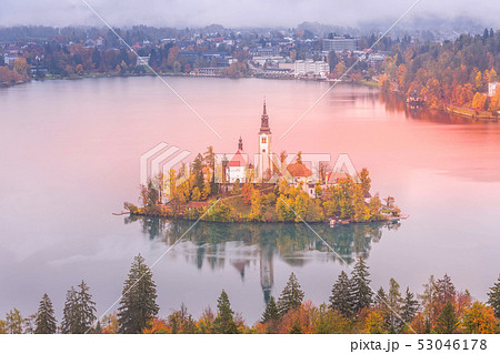 Bled, Slovenia view with church 53046178