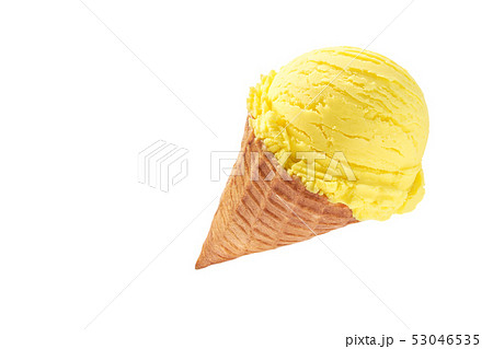 yellow ice cream in waffle cone isolated on white 53046535
