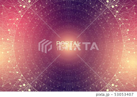 Geometric abstract background tunnel or wormhole with connected line and dots. Futuristic wormhole 53053407