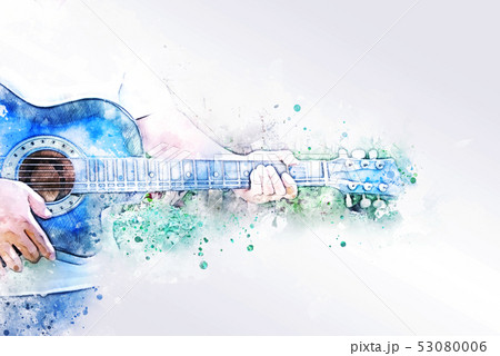 man playing acoustic Guitar watercolor painting. man playing acoustic Guitar watercolor painting. 53080006